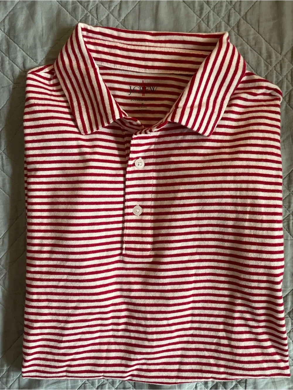 J. CREW Sueded cotton polo shirt in stripe Red Size S NWD $59.50 BW382